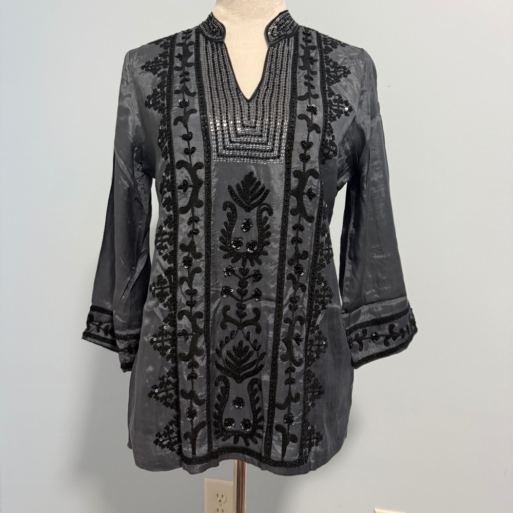 Soft Surroundings Grace Embellished embroidery/sequins Lined Tunic Size PXS
